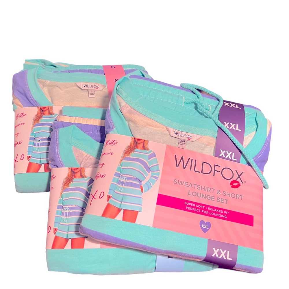 Wildfox NWT Blue Striped Sweatshirt & Short Comfy Lounge Set Various Sizes - Picture 7 of 8